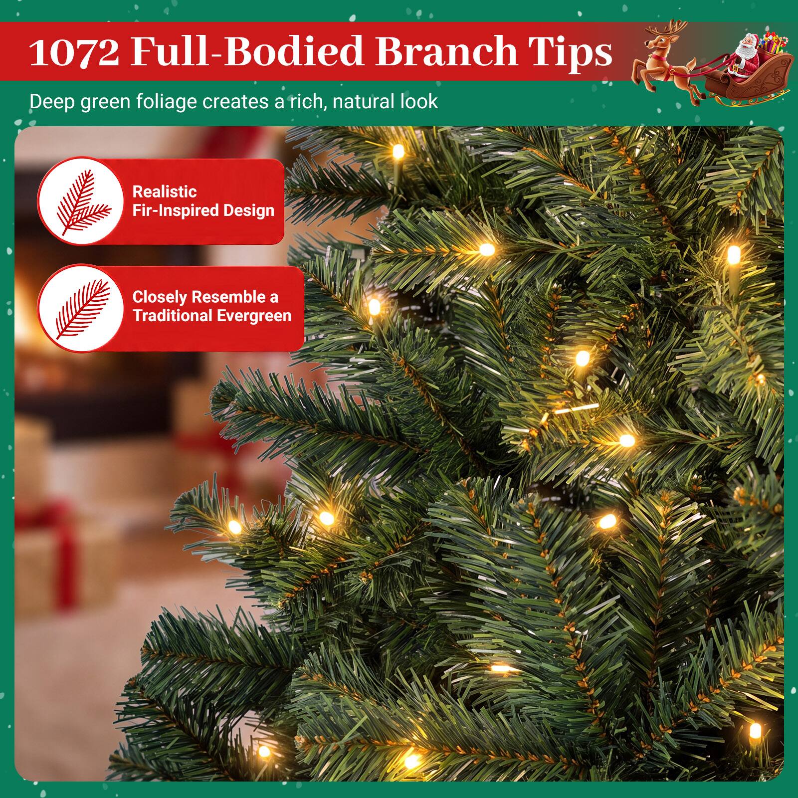 1072 Full-Bodied Branch Tips

Deep green foliage creates a rich, natural look

- Realistic Fir-Inspired Design
- Closely Resemble a Traditional Evergreen