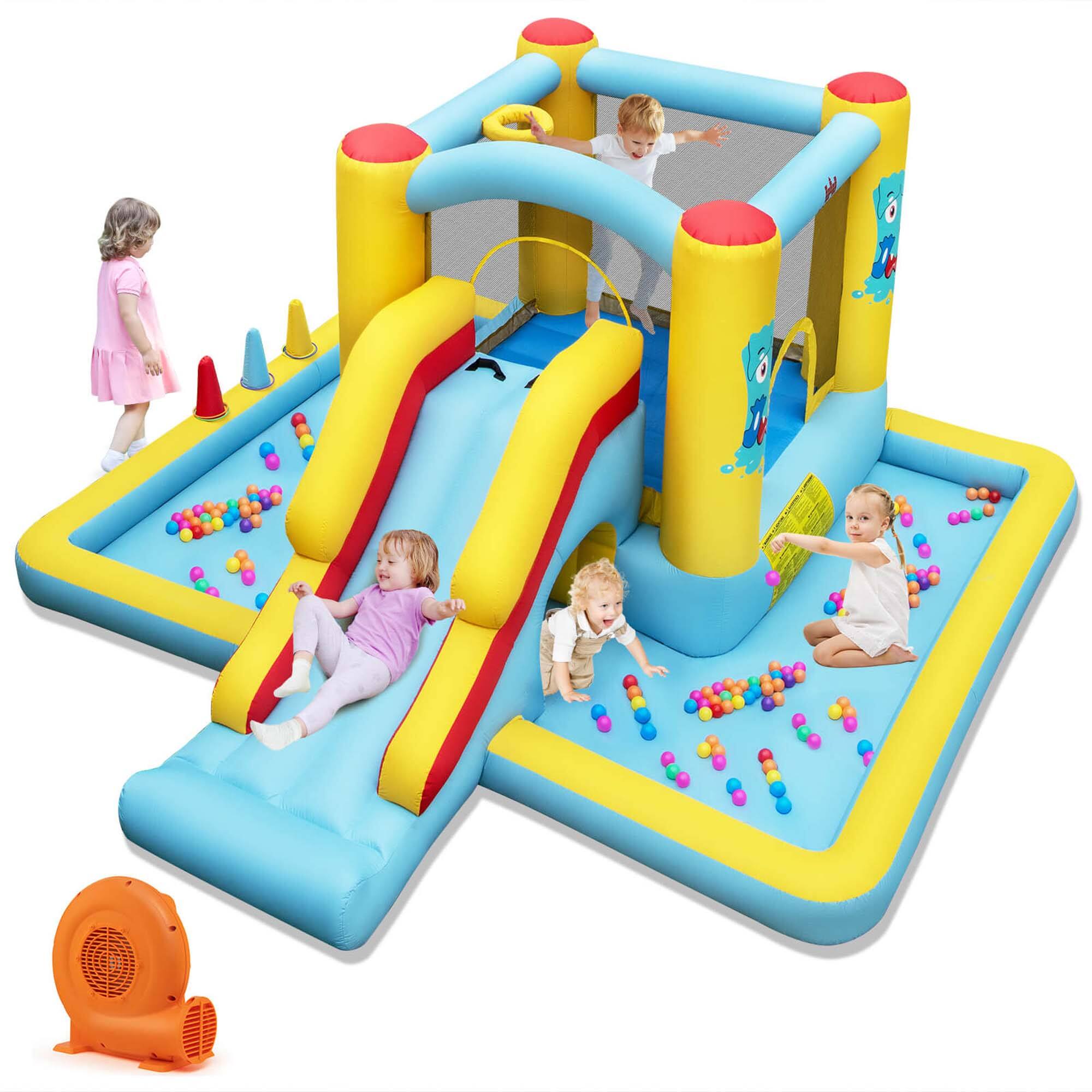 Front. Costway - Costway Inflatable Bounce House with Slide Jumping Area Tunnel Ball Pit with 550W Blower - Multicolor.