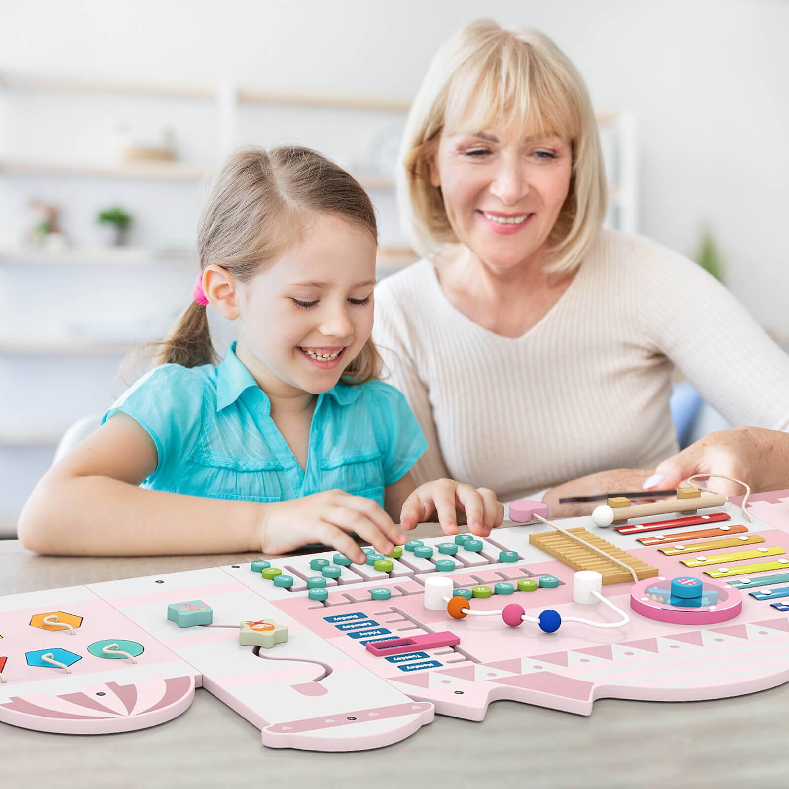 Alt View 3. Costway - Costway 11-in-1 Montessori Wooden Sensory Board for Education and Early Development - Pink.