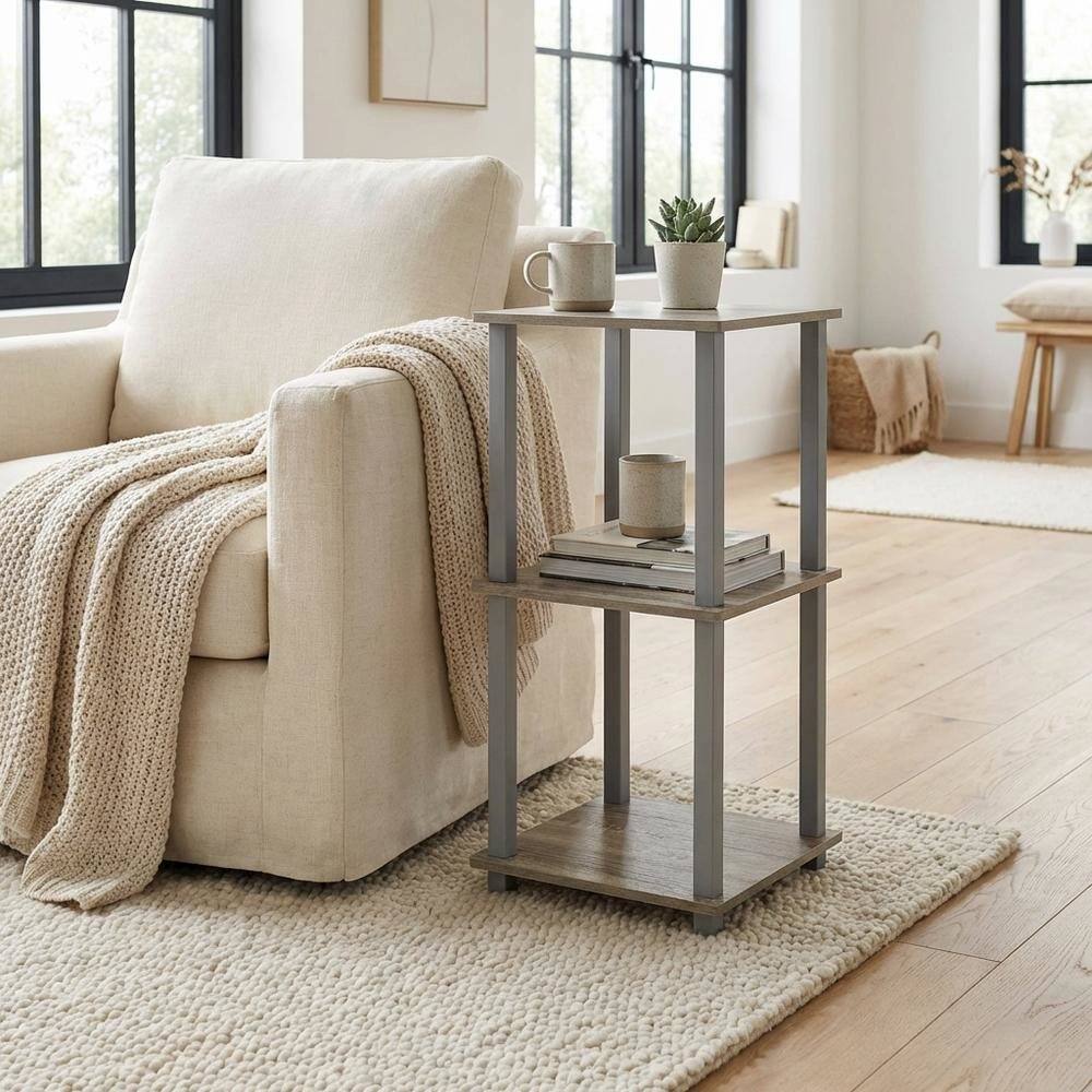 Left. FurniFact - Wooden Bookcase with Open Shelves for Living Room Storage - French Oak/Grey.