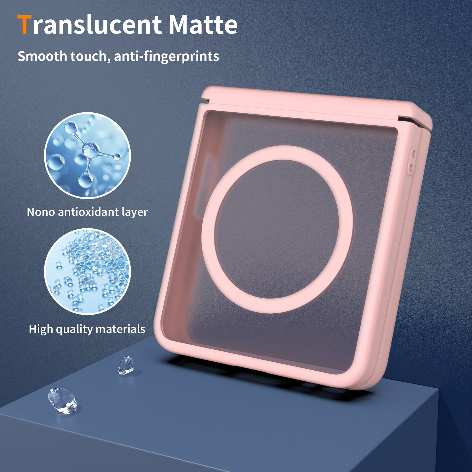 Translucent Matte  
Smooth touch, anti-fingerprints  
Nano antioxidant layer  
High quality materials