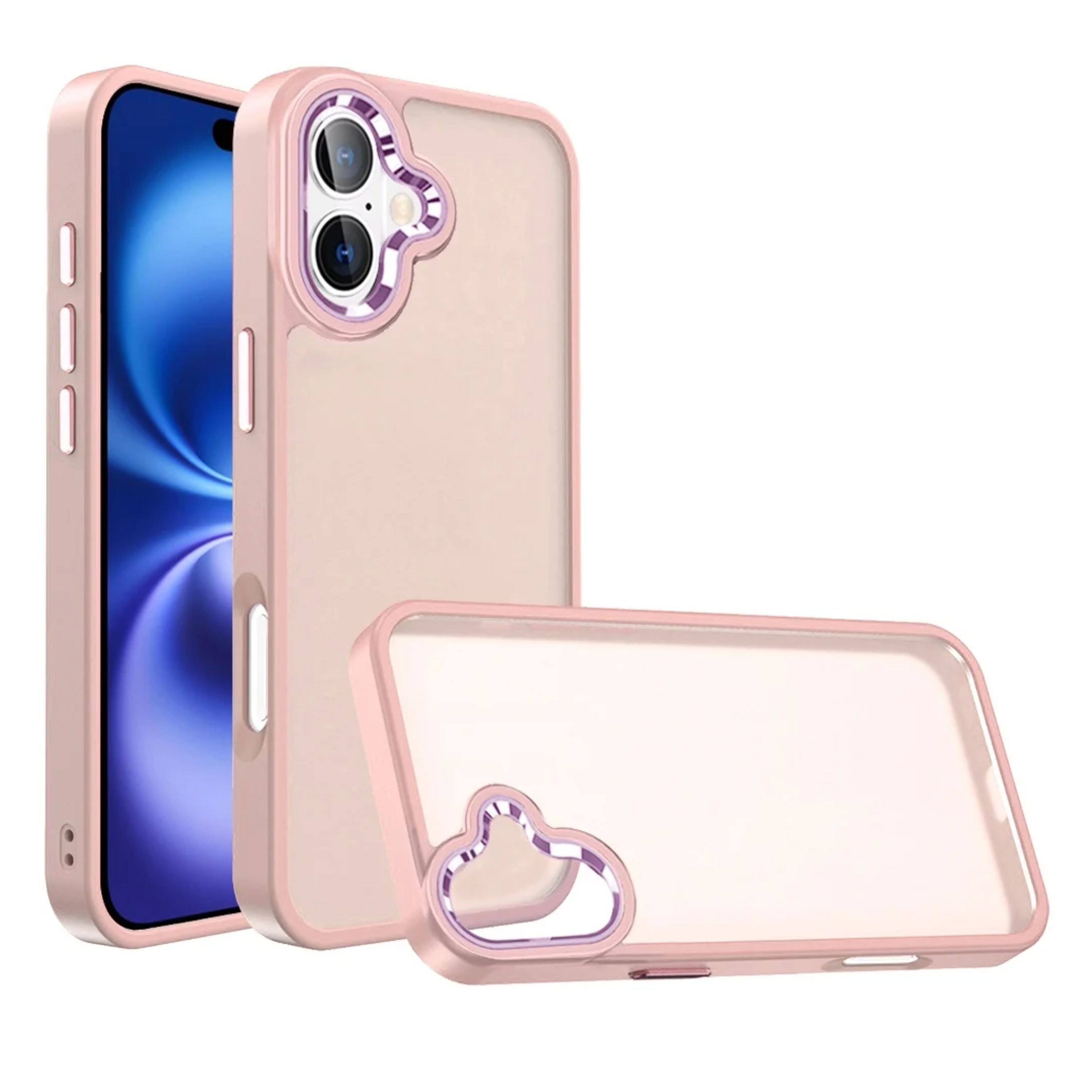 Angle. Kitcheniva - Smooth Thick Acrylic Phone Case Metal Buttons With Tempered Glass For iPhone 17 Light Pink - Light Pink.