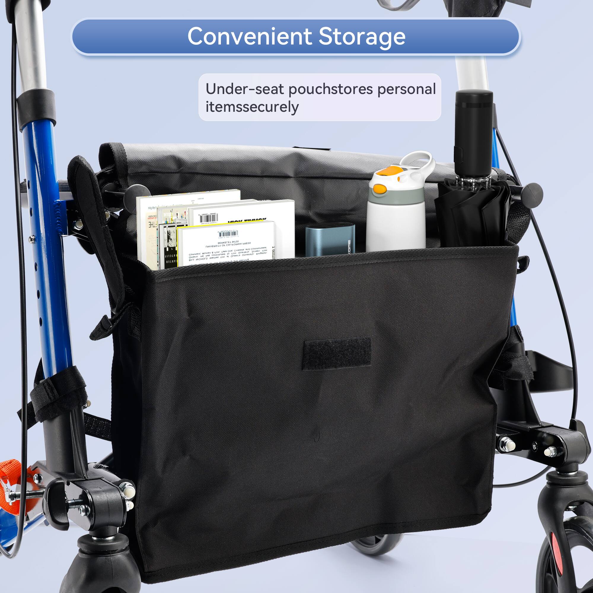 Alt View 4. Topteng - ​​8" Wheel Foldable Rollator Walker with Adjustable Seat & Height - All-Terrain Tires, 300lb Capacity, fit for Seniors​ - Black.