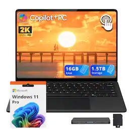 Microsoft - Surface 13.8" 2K Touch Copilot+ PC,Snapdragon X Elite,16GB RAM,512GB SSD+1TB Dock Set,Backlit,Win11 Pro - Black