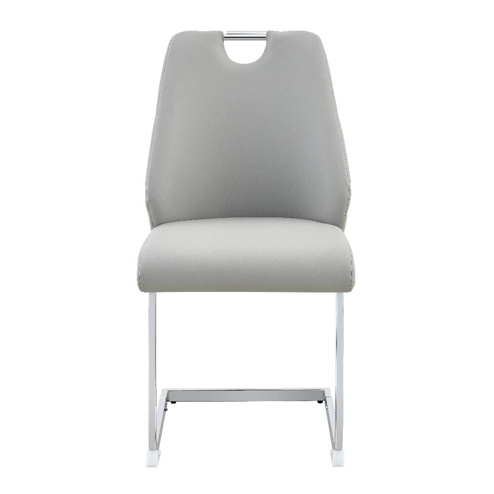 Alt View 4. Loheer - Loheer Light Gray Faux Leather Dining Chairs Set of 2, High Back Upholstered Chairs with Silver Ring - Light Gray.