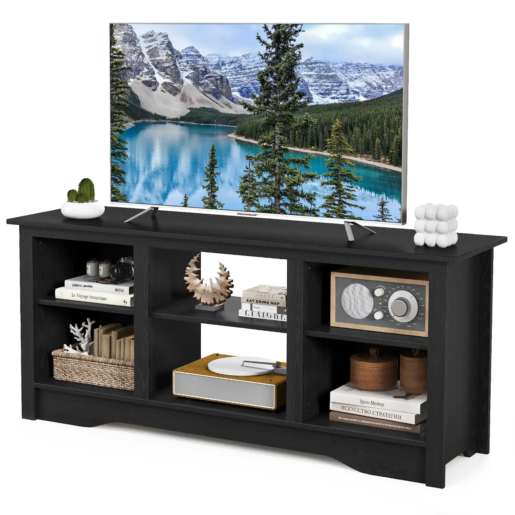 Gymax - 58'' TV Stand Entertainment Center w/ 3-Adjustable Shelves for 65'' TV - Black