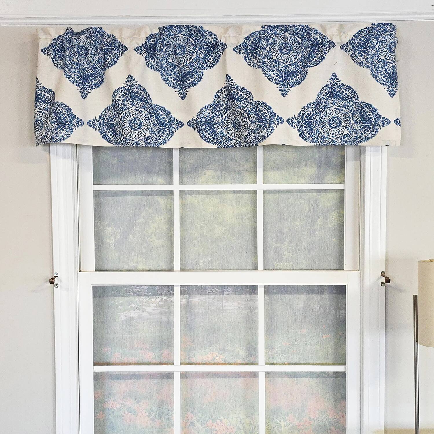 Angle. RLF Home - RLF Home 100% Cotton High Quality Lazaro Tailored Window Valance with 1.5" Rod Pocket 50" W X 12" L Blue - Blue.