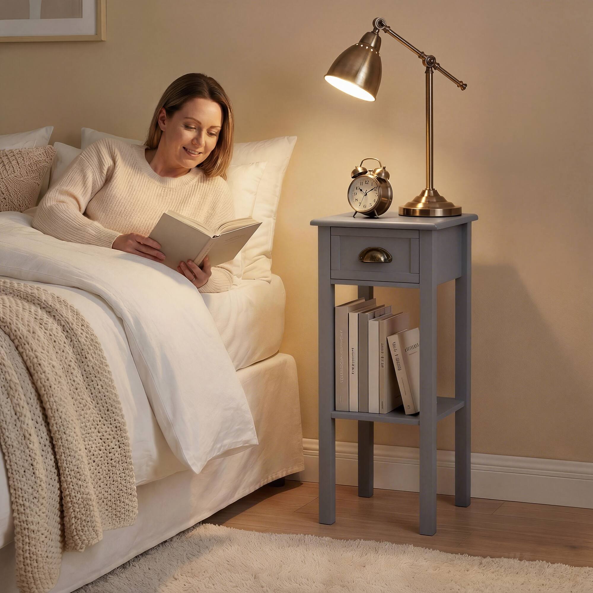 Alt View 8. Homcom - Side Table with Drawer and Shelf - Grey.