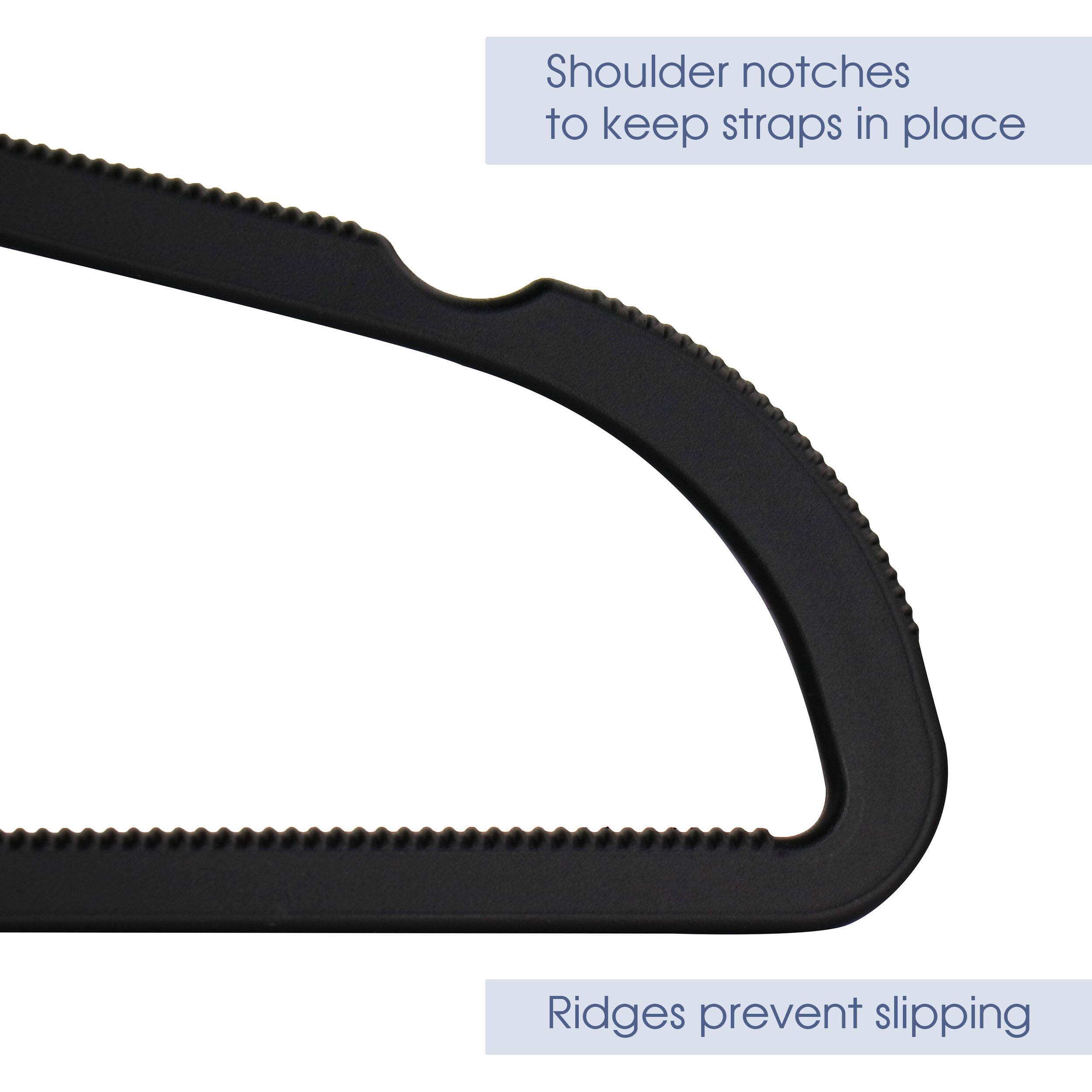Shoulder notches to keep straps in place, Ridges prevent slipping.