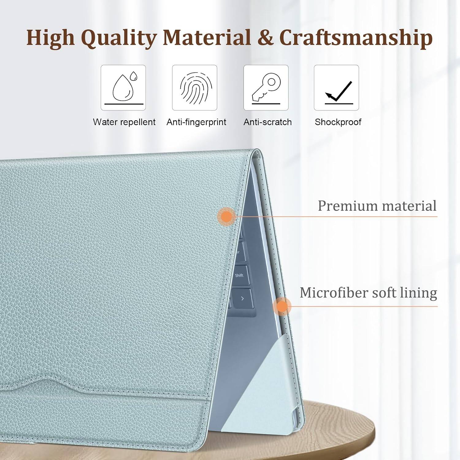 High Quality Material & Craftsmanship

- Water repellent
- Anti-fingerprint
- Anti-scratch
- Shockproof

Premium material

Microfiber soft lining