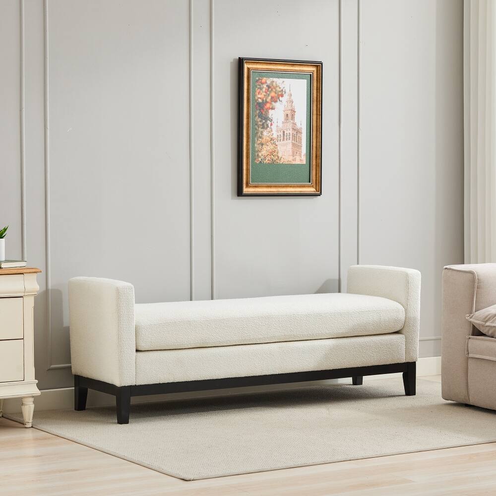 Alt View 1. Ropilly - Ropilly Ivory Boucle End of Bed Bench with Black Wood Frame - Ivory.