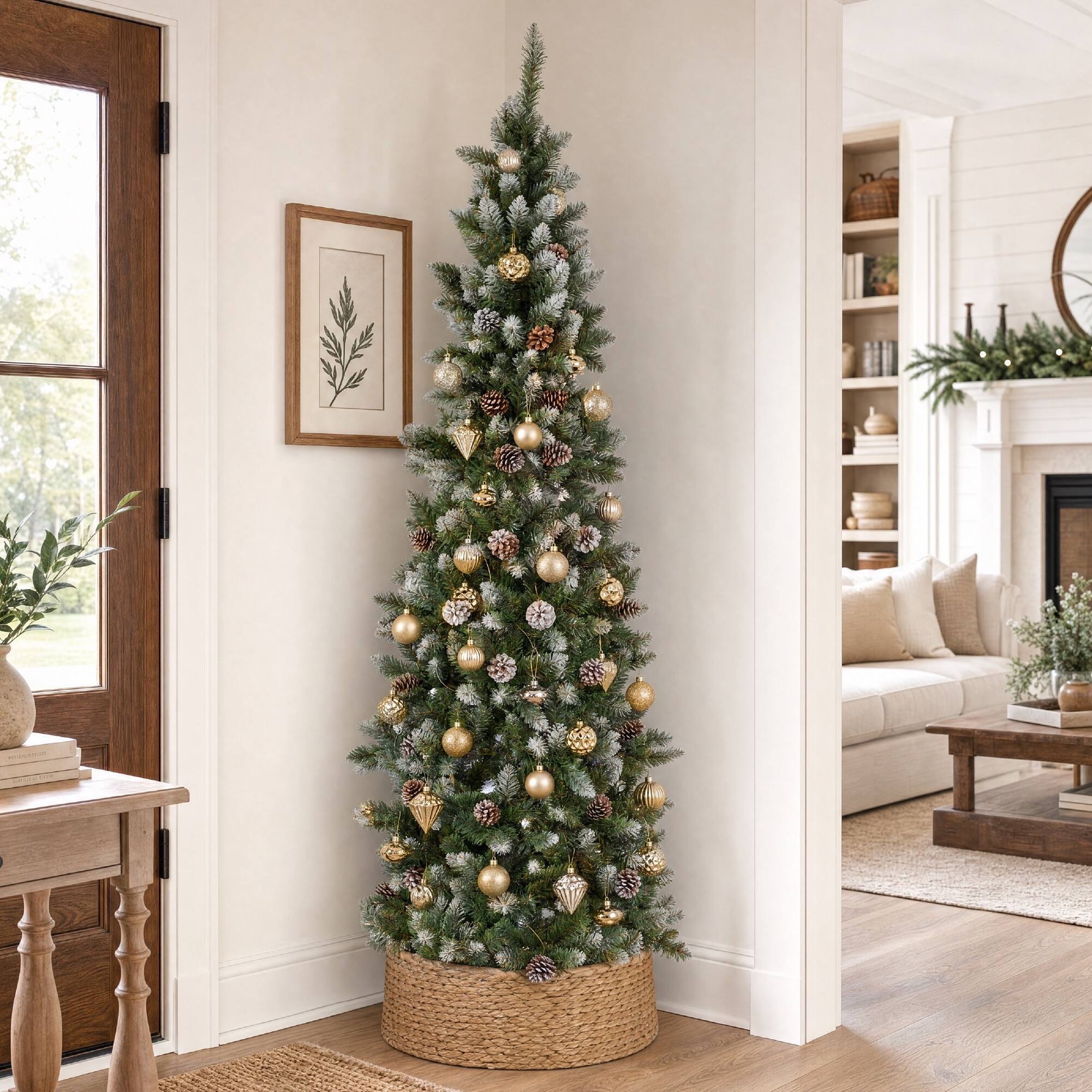Alt View 6. Best Choice Products - Best Choice Products 6ft Artificial Pencil Christmas Tree w/ Twinkling Lights, Pre-Lit Frosted Pine, 250 Lights - Frosted Green Spruce.