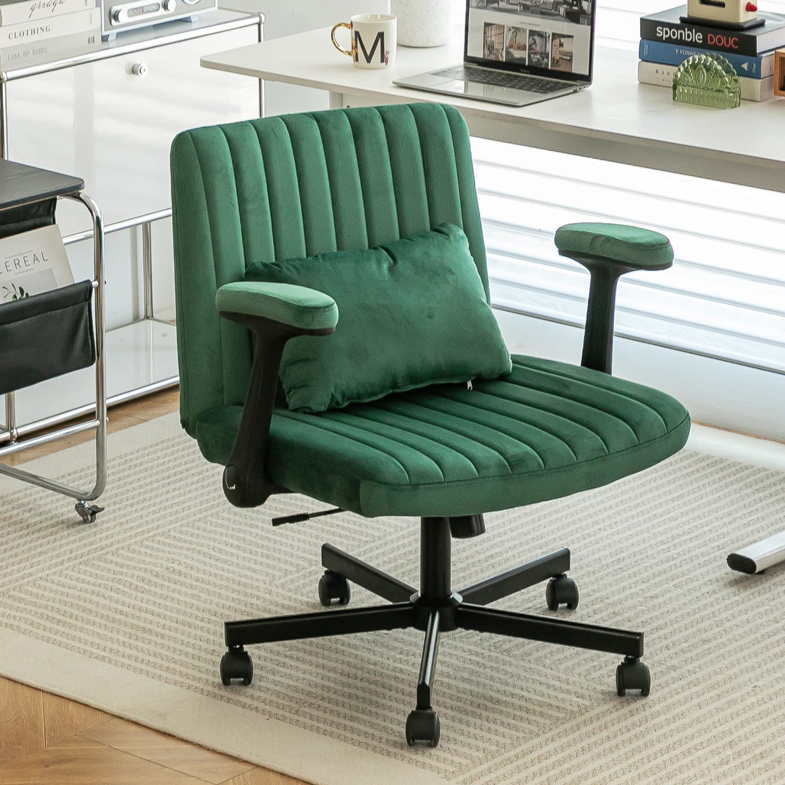 Meqiodas - Mid-Back Office Chair, Swivel Office Chair, Ergonomically Designed, Modern Criss Cross Armrest Office Chair - Green price history on PriceWatchPro