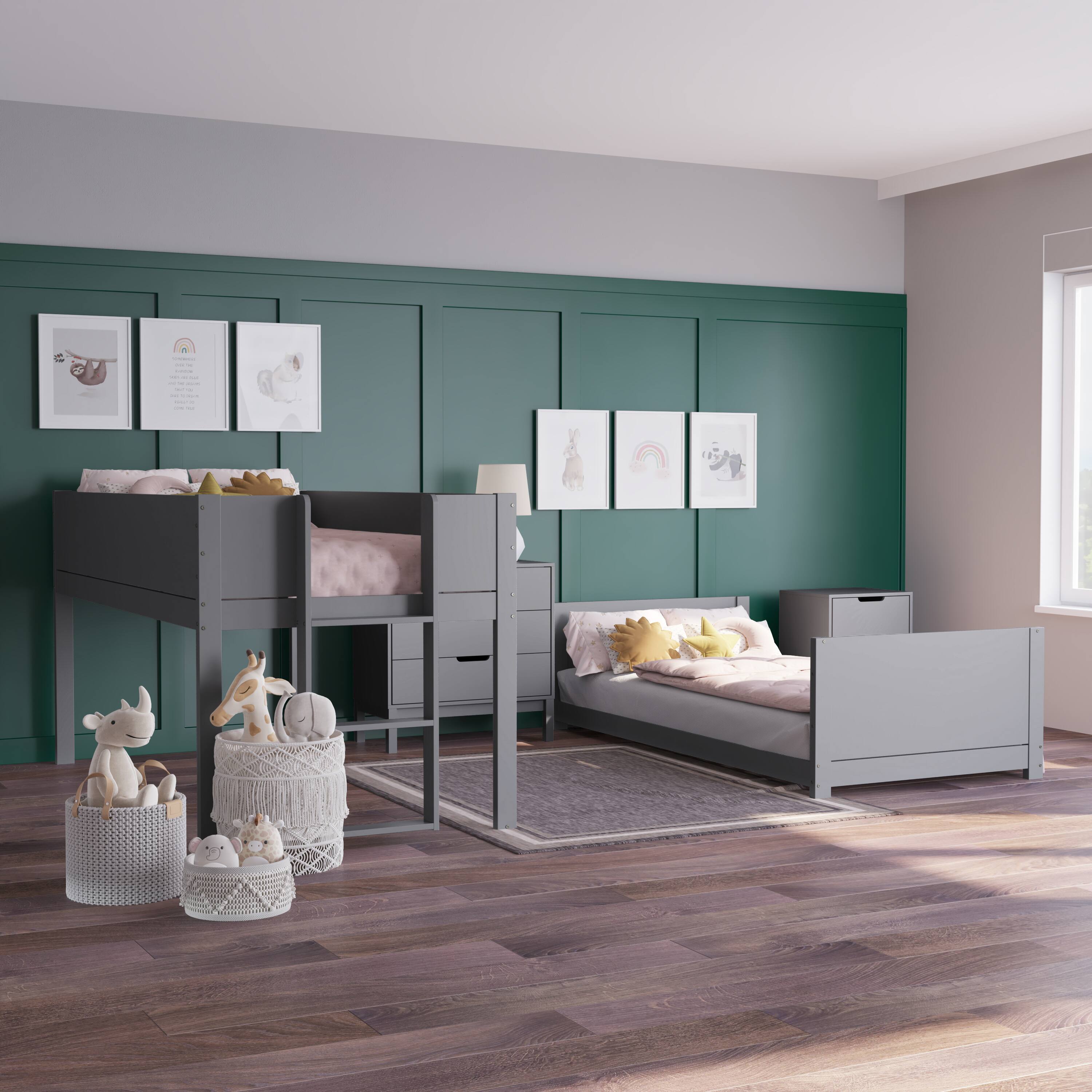 Alt View 3. Emma + Oliver - Samuel Kids Bunk Bed with Convertible, Solid Wood Frame and Easy-to-Climb Ladder with No Box Spring Required - Gray.