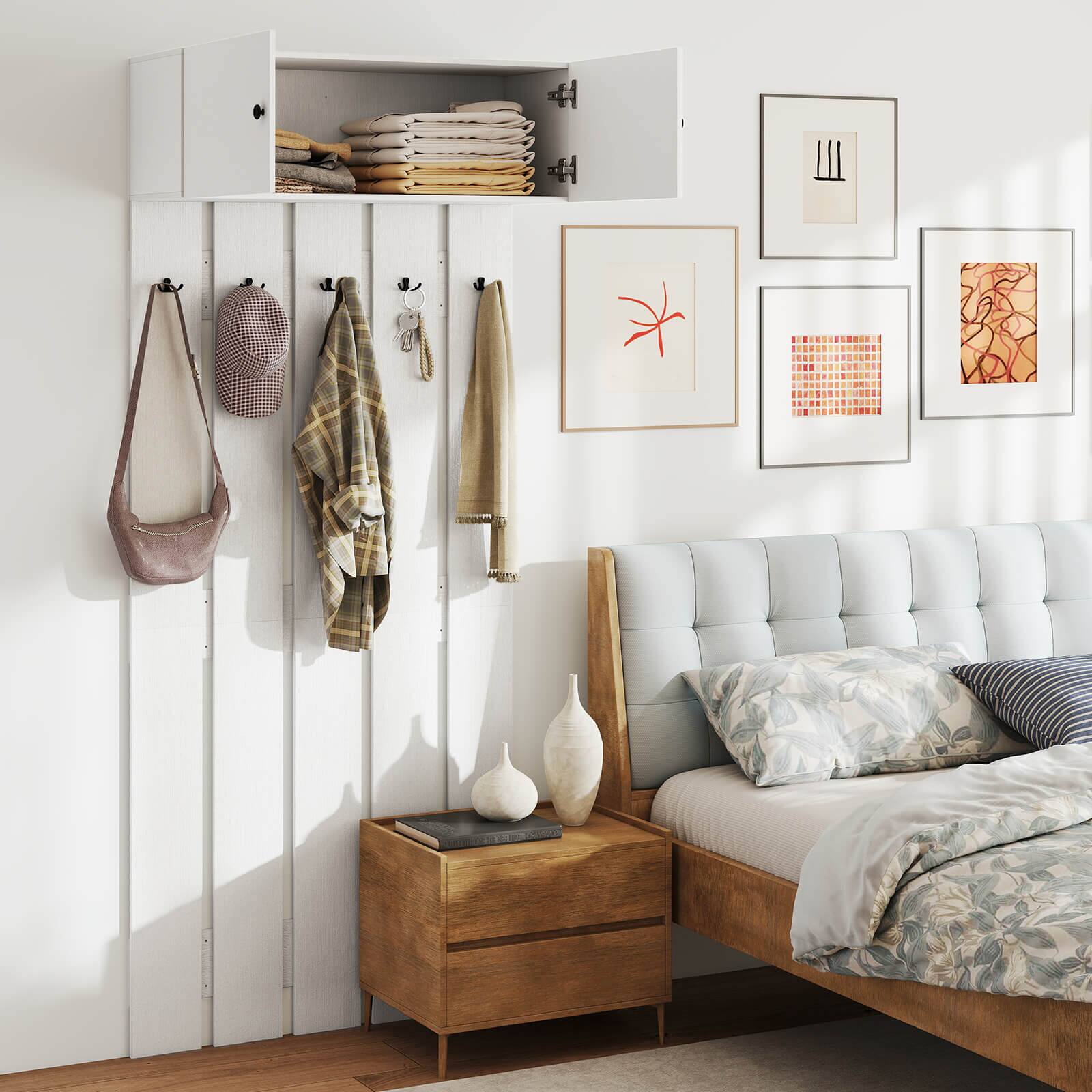 Alt View 4. Costway - Costway Wall Mounted Entryway Wall Coat Rack with 5 Double Hooks & 2-Door Cabinet Hallway - White.