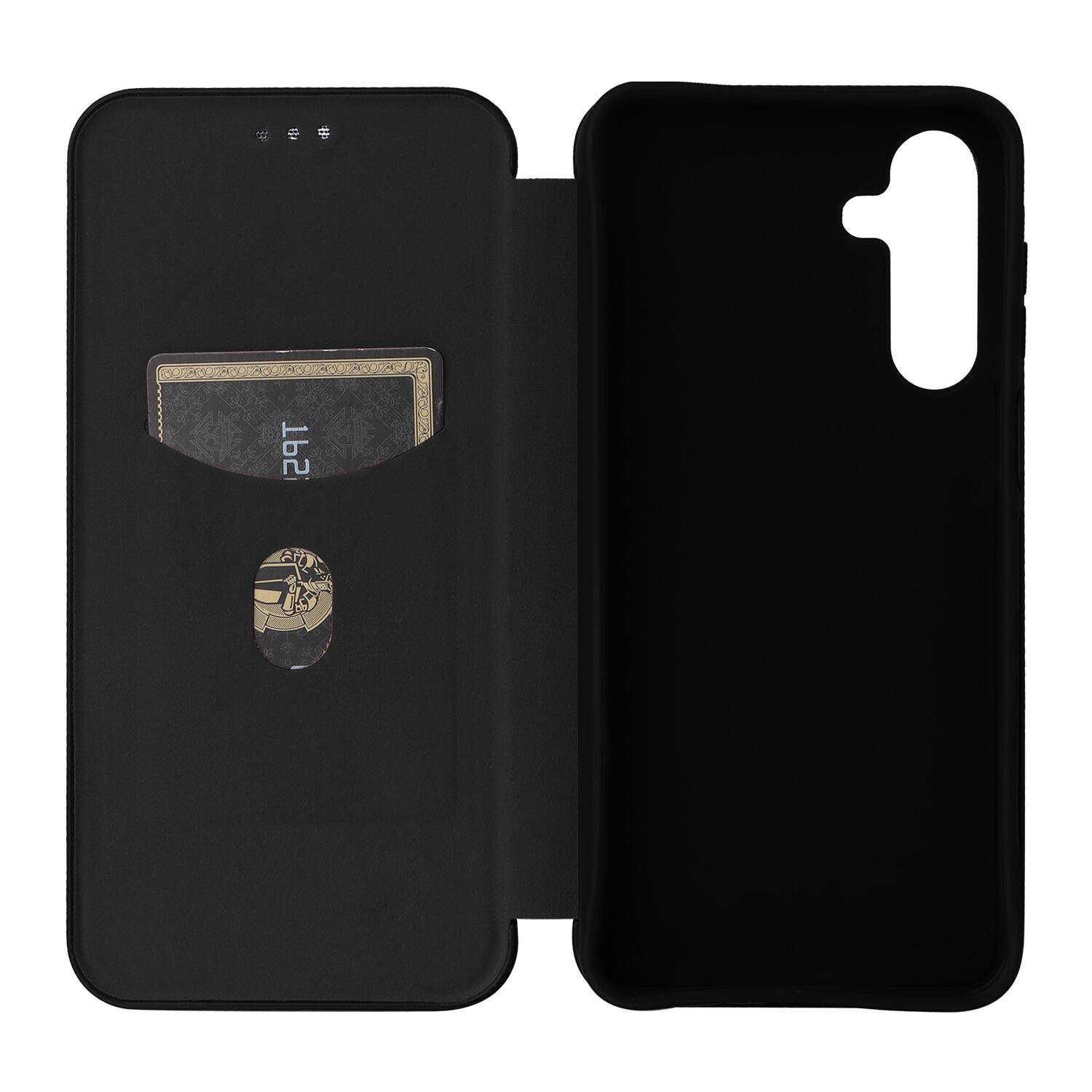 Angle. Dteck - Carbon Fiber Texture Folio Phone Case for Samsung Galaxy A16 5G,PU Leather Magnetic Closure Hidden Card Slot Flip Cover - Black.