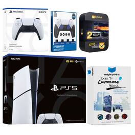 Playstation 5 Slim Digital with Extra Controller, FPS Grip Kit and MightySkins Decal Voucher + 2 Year CPS - PlayStation 5