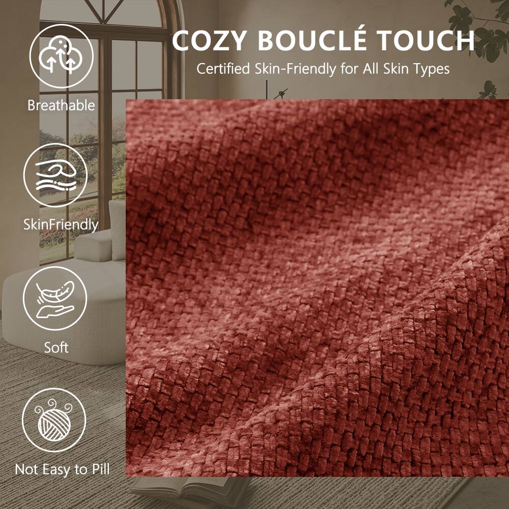 COZY BOUCLÉ TOUCH  
Certified Skin-Friendly for All Skin Types  
Breathable  
SkinFriendly  
Soft  
Not Easy to Pill