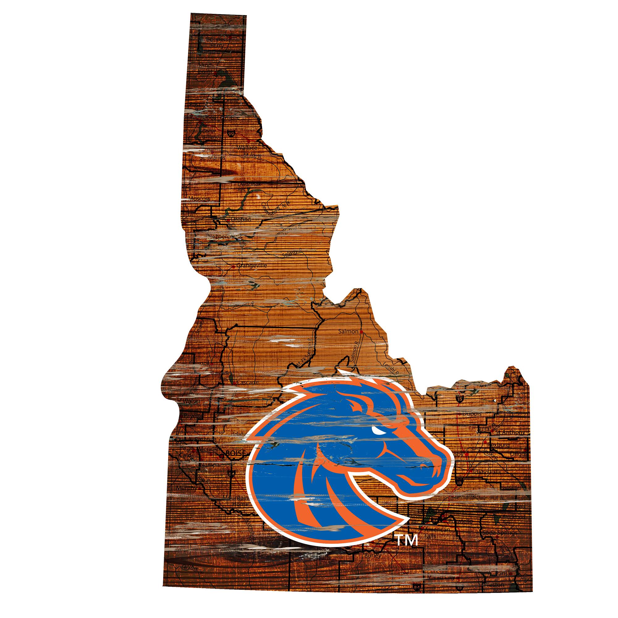 Boise State Broncos 23.5" x 23.5" Distressed State with Logo Sign
