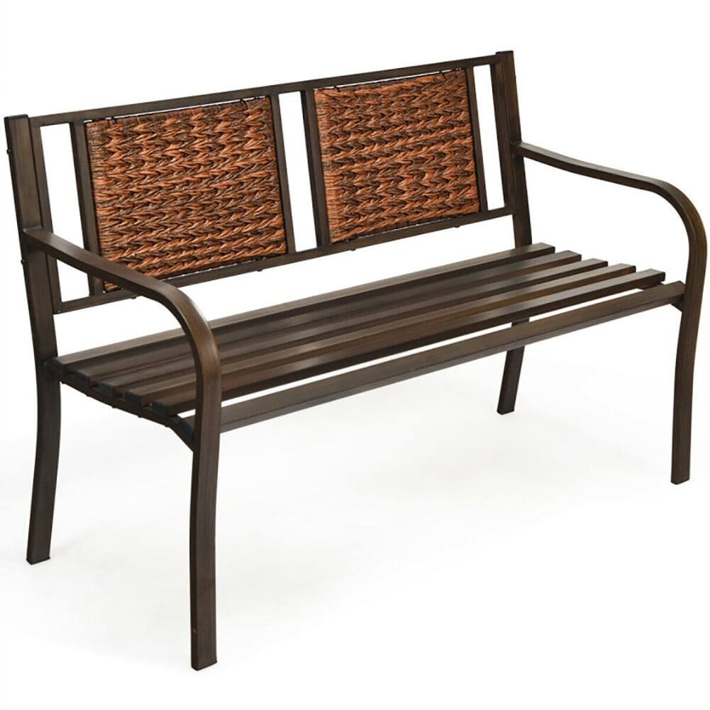 Alt View 1. Pefilos - Patio Garden Bench with Powder Coated Steel Frame, Outdoor Bench for Park, Porch, Patio and Backyard - Brown.