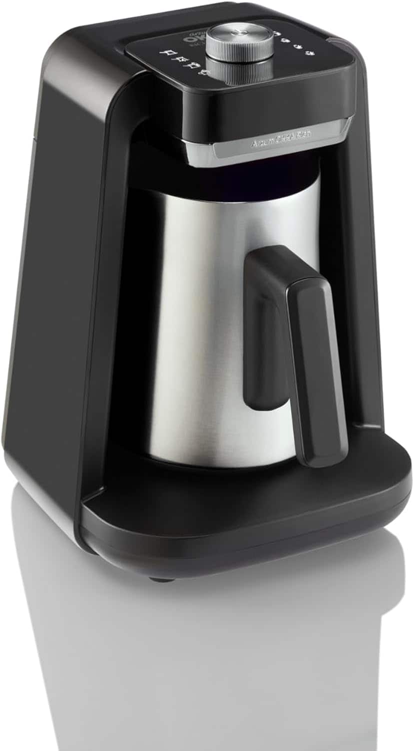 Arc - Arzum Okka Rich Spin Pro Turkish Coffee and Hot Beverage Maker, Velvetiser, Milk Frother, 120V, 5 Cups, Chrome - Black