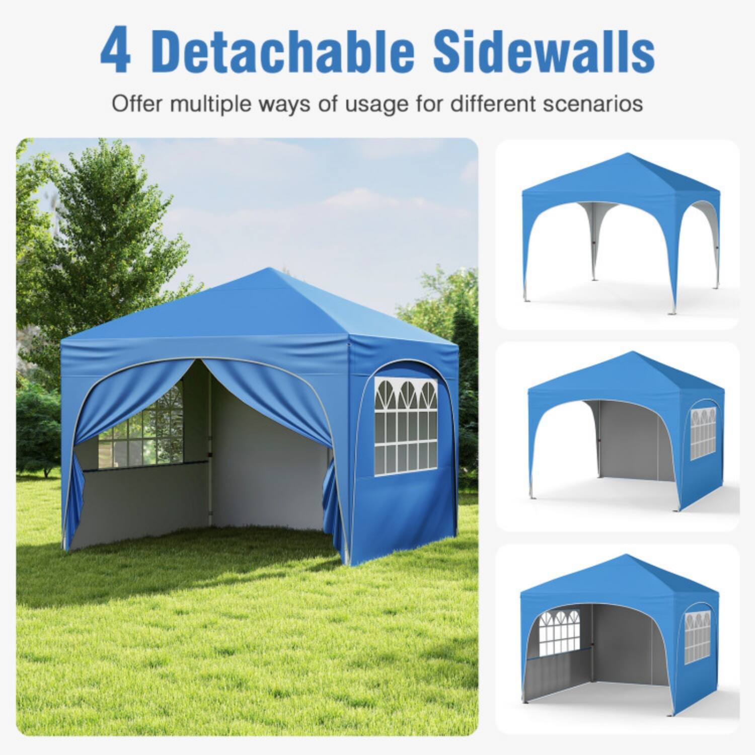 4 Detachable Sidewalls  
Offer multiple ways of usage for different scenarios