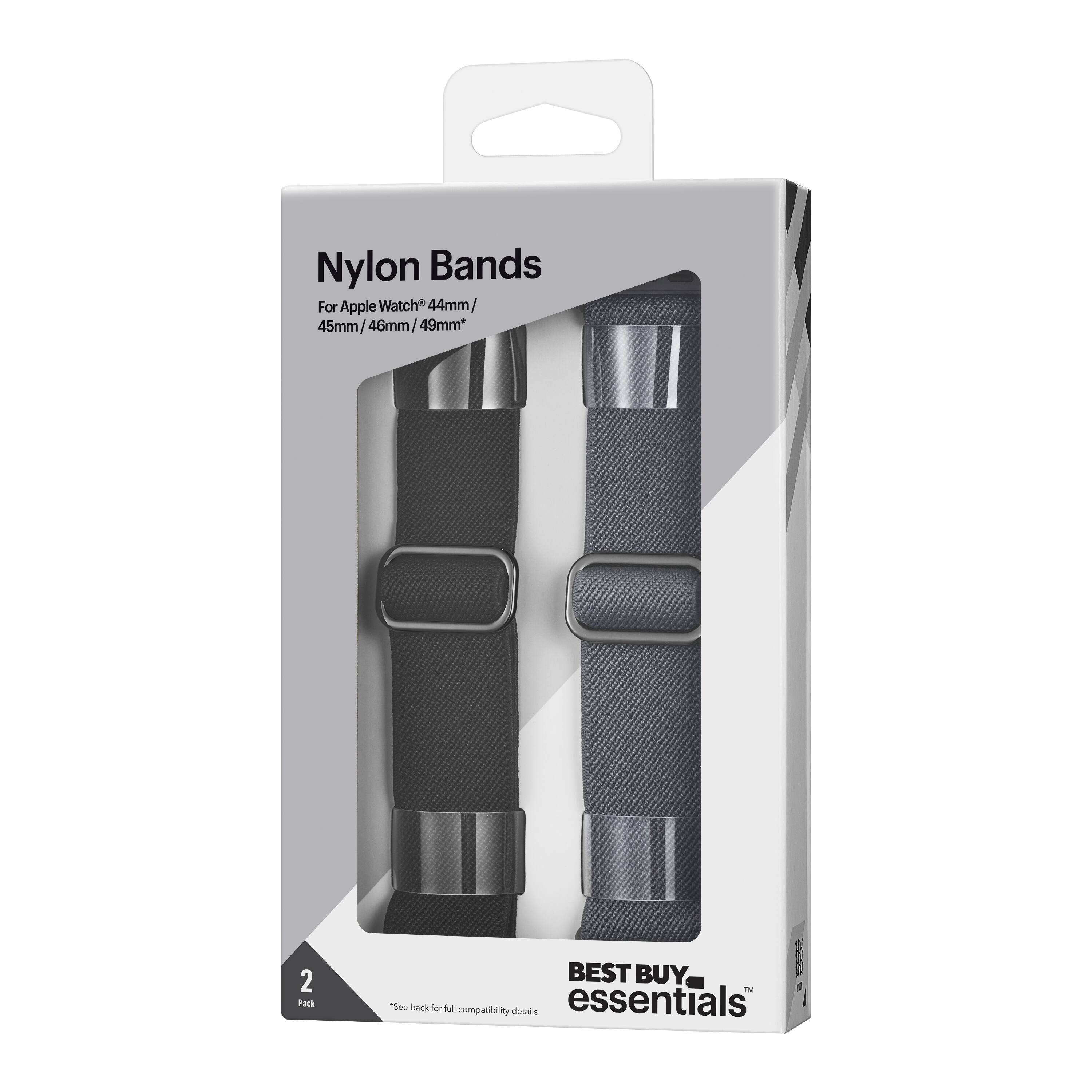 Nylon Bands  
For Apple Watch® 44mm / 45mm / 46mm / 49mm*  

BEST BUY essentials  

2 Pack  
*See back for full compatibility details