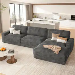 Vipbear - 120" Modular Sectional Sofa, Cloud Sectional Couch with Deep Seat, Modern Modular L-Shape Sofa Couch with Chaise - Gray