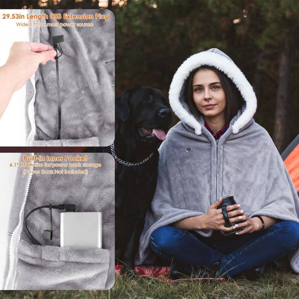 29.53in Length USB Extension Plug  
Widely fit for most power source  

Built-in Inner Pocket  
6.1*5.12in Size for power bank storage (Power Bank Not Included)