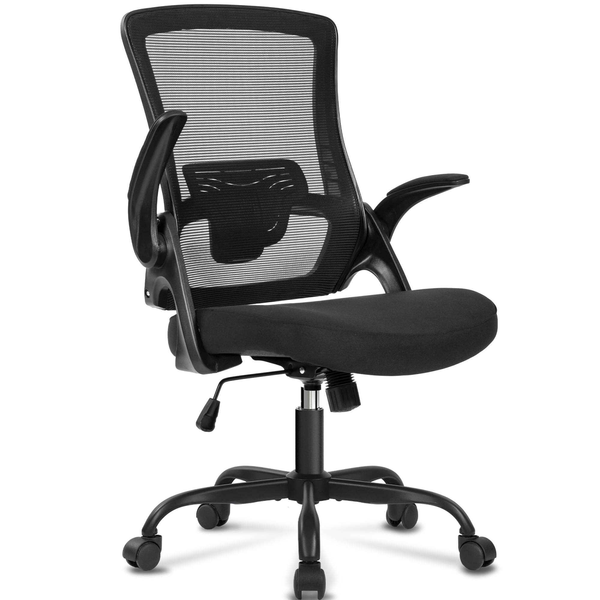 Back. Neo Chair - Ergonomic Office Chair, High-Back Mesh Computer Chair with Adjustable Height, Flip-Up Armrests & Lumbar Support - Steel Base-Black.