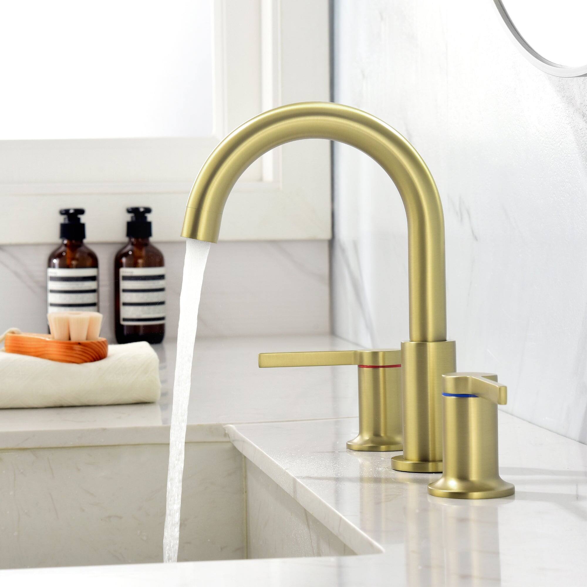 Alt View 10. Boyel Living - 8 in Widespread Double Handle 1.2 GPM Bathroom Faucet with Quick Connect Hose and Water Supply Hose in Brushed Gold - Brushed Gold.