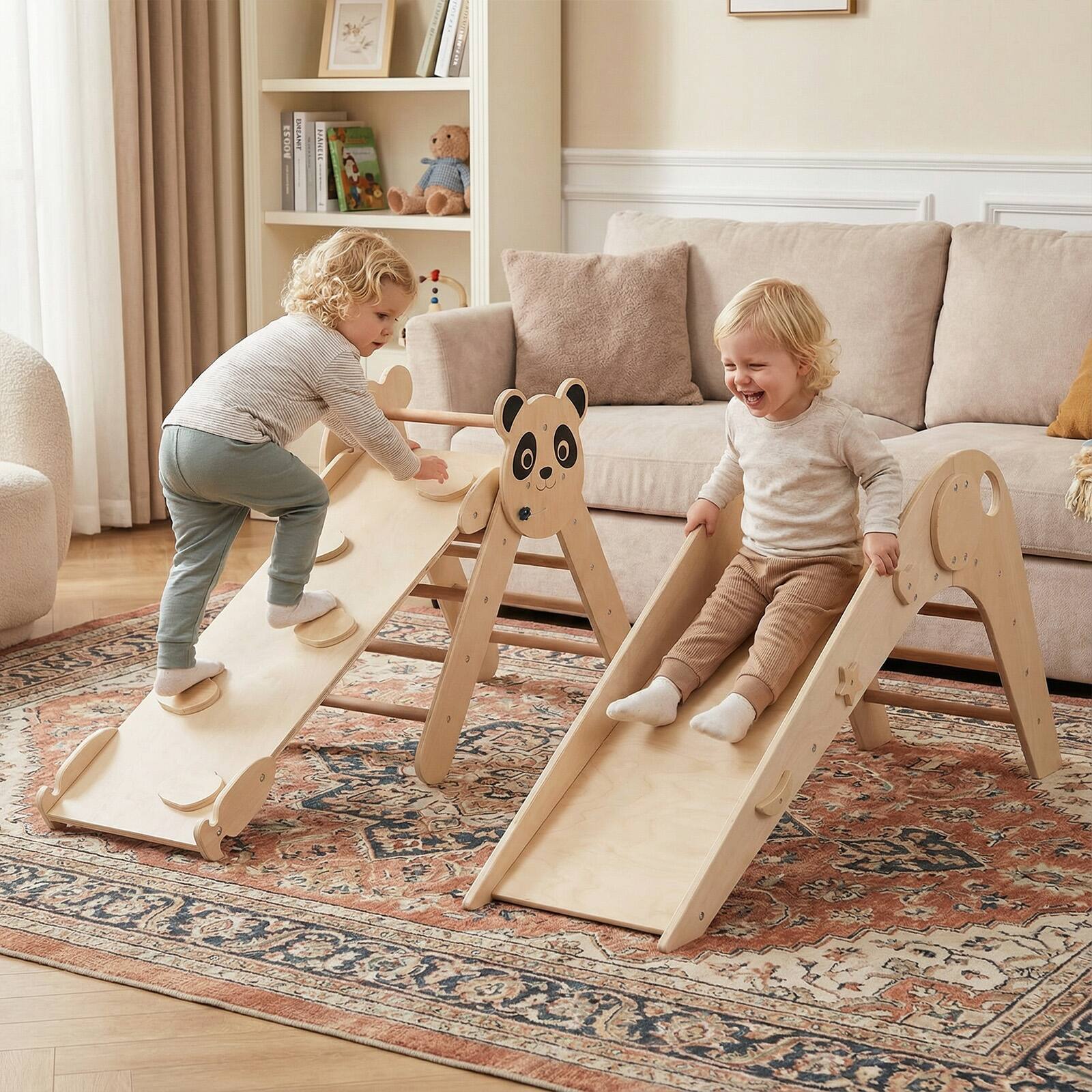 Alt View 1. Gymax - Gymax Panda-Themed Wood Montessori Climbing Set w/Slide Ramp Ladder & Cartoon Blocks Natural - Yellow.