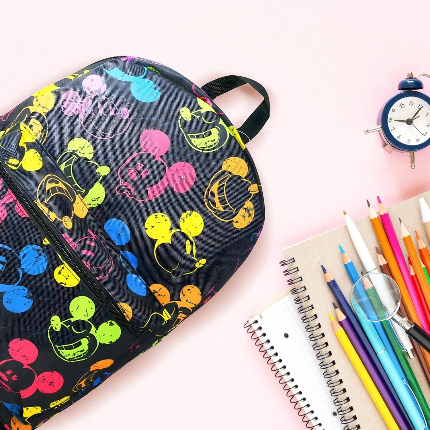 Alt View 1. UPD - Disney Mickey Mouse Black and Neon All Over Print 16" Unisex School Backpack - Multicolored.