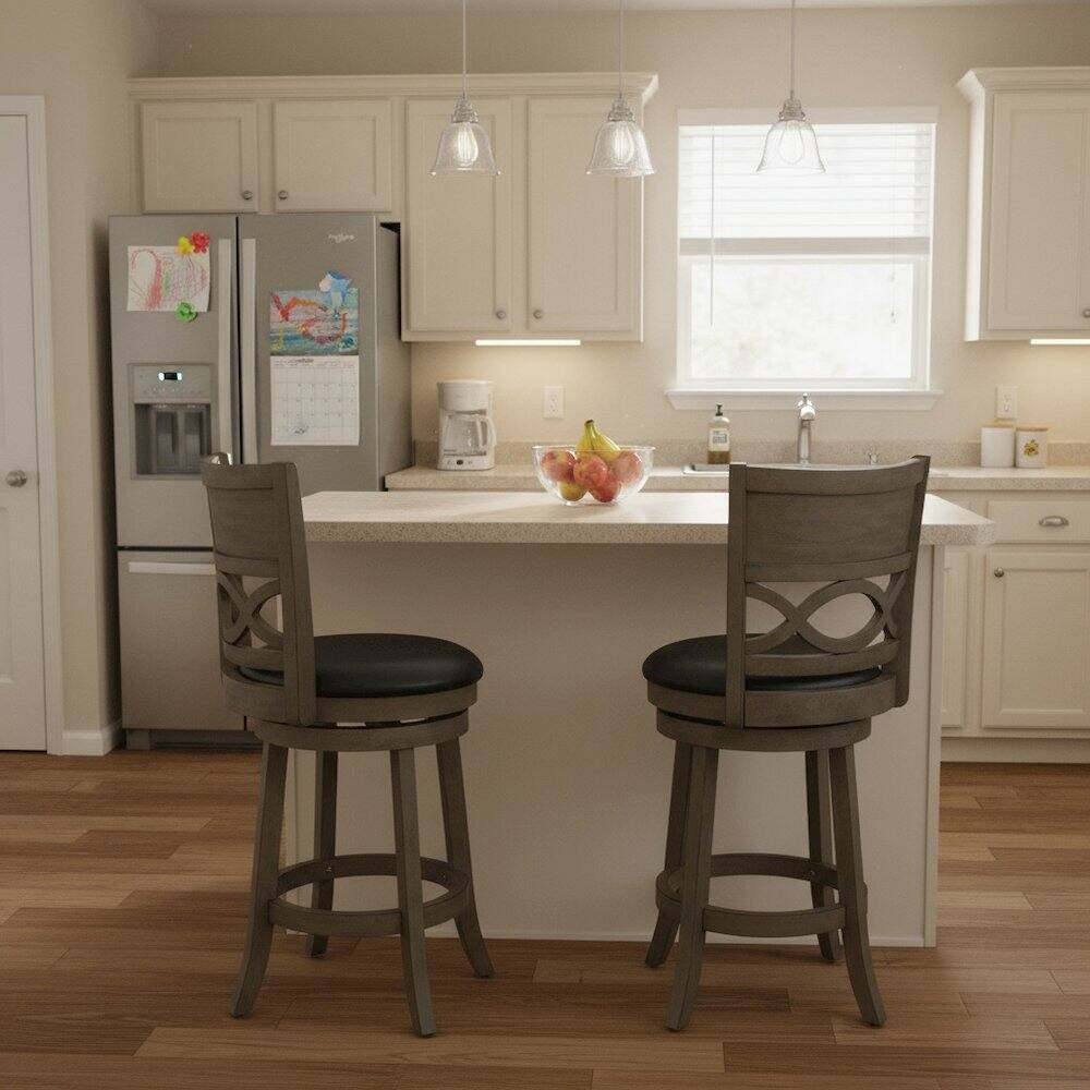 Alt View 4. FurniFact - Wood Swivel Counter Stool Gray PU Seat - Dark Gray.