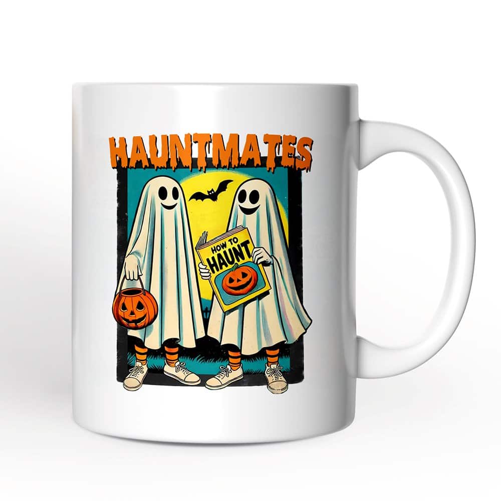 OrnamentallyYou - Funny Retro Ghosts Hauntmates Mug, Vintage Best Friend Halloween Gift - White