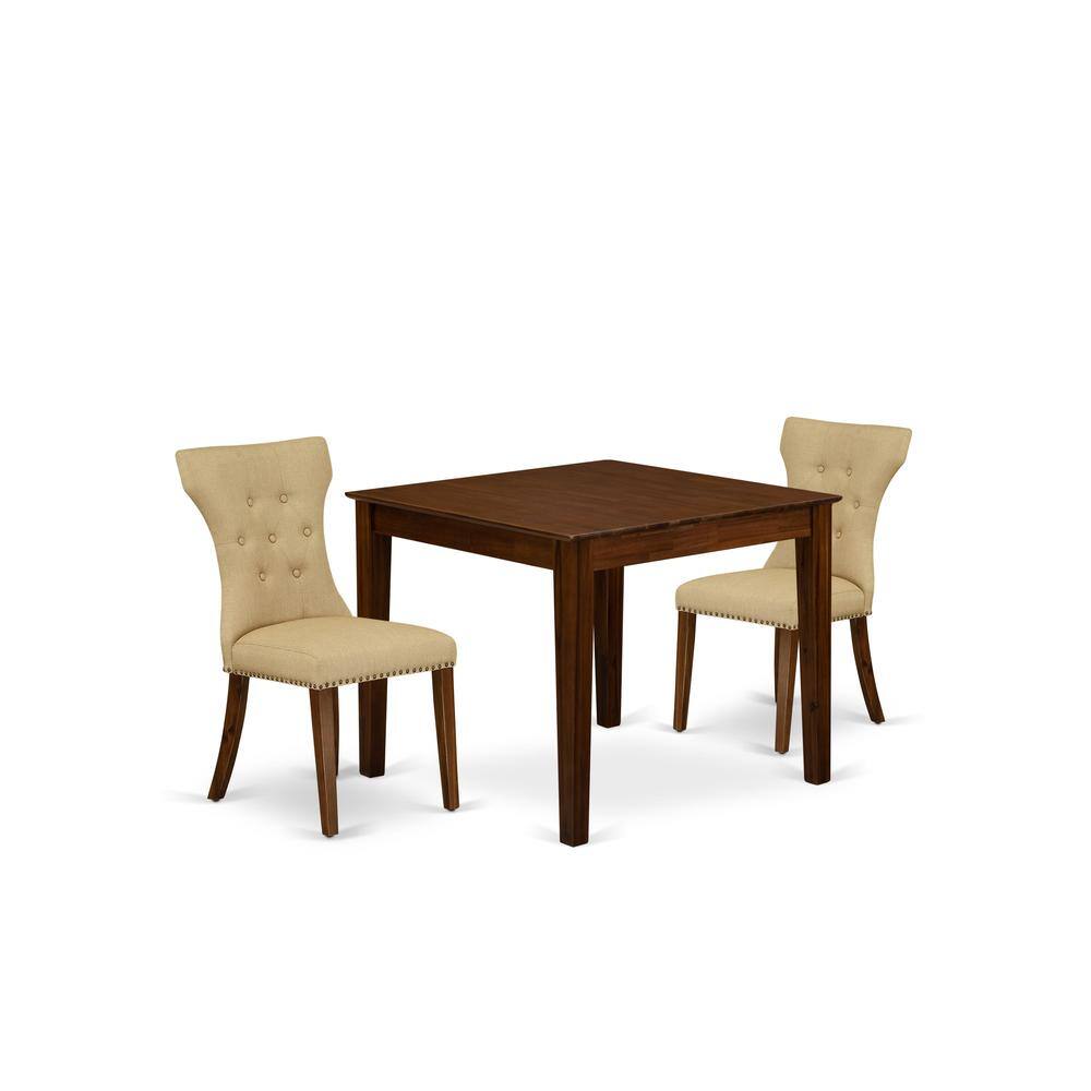Back. East West Furniture - 3 Pc Dining Set Includes a Square Table and 2 Upholstered Chairs - Grey.