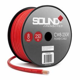 SoundBox - CW8-250R, 8 Gauge CCA Battery Power / Ground Wire Spool - 250 Ft, Red