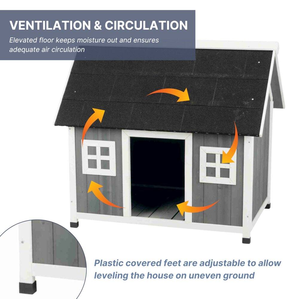 VENTILATION & CIRCULATION  
Elevated floor keeps moisture out and ensures adequate air circulation  

Plastic covered feet are adjustable to allow leveling the house on uneven ground