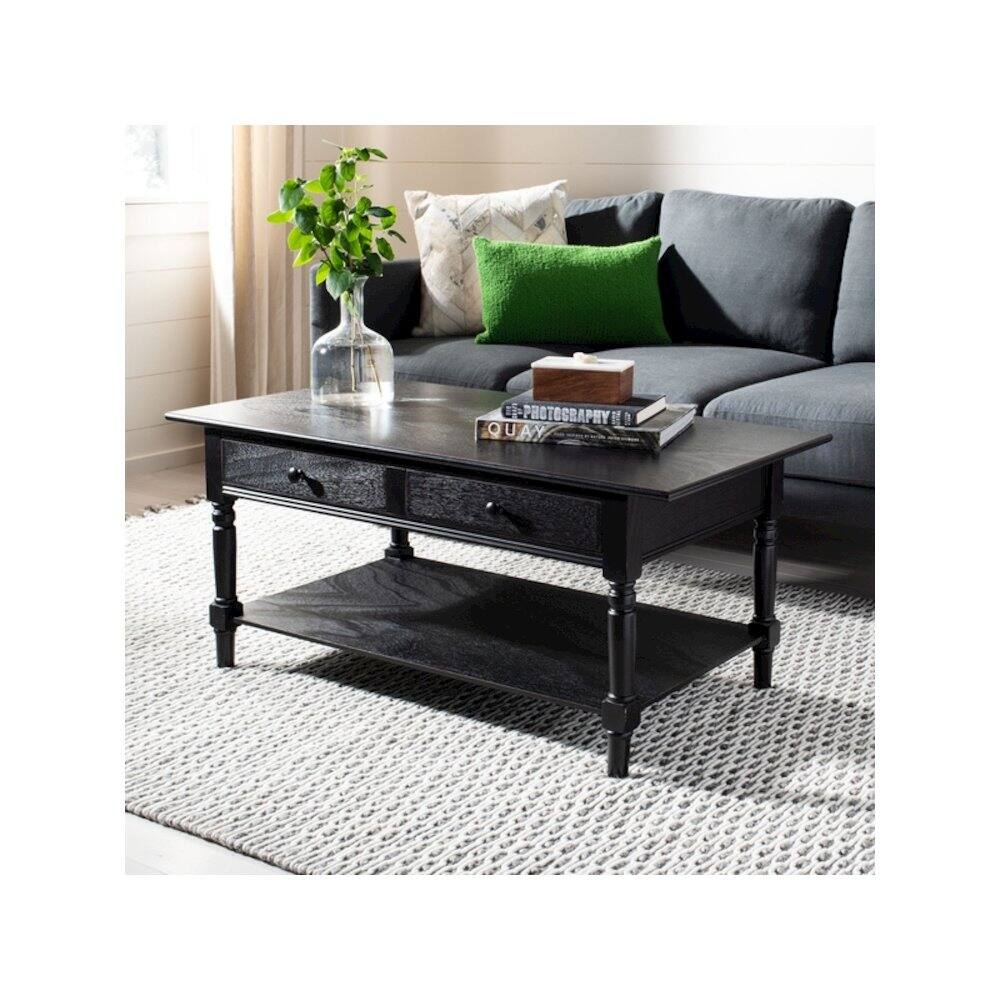 Angle. Safavieh - BORIS 2 DRAWER COFFEE TABLE, AMH5706B - Black.