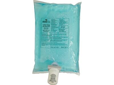 TC  
Lotion Soap  
with Moisturizers  

Lotion Soap with Moisturizers  
Net Wt. 17 oz (1 lb 1 oz)  

For use in automatic dispensers.  
For use in automatic dispensers.  

Directions:  
1. Remove from package.  
2. Attach to dispenser.  
3. Fill dispenser with water.  
4. Replace cap.  

Warning:  
Do not use if seal is broken.  
Do not use if package is damaged.  

Keep out of reach of children.  
For external use only.  

Made in USA  

TC  
Lotion Soap  
with Moisturizers