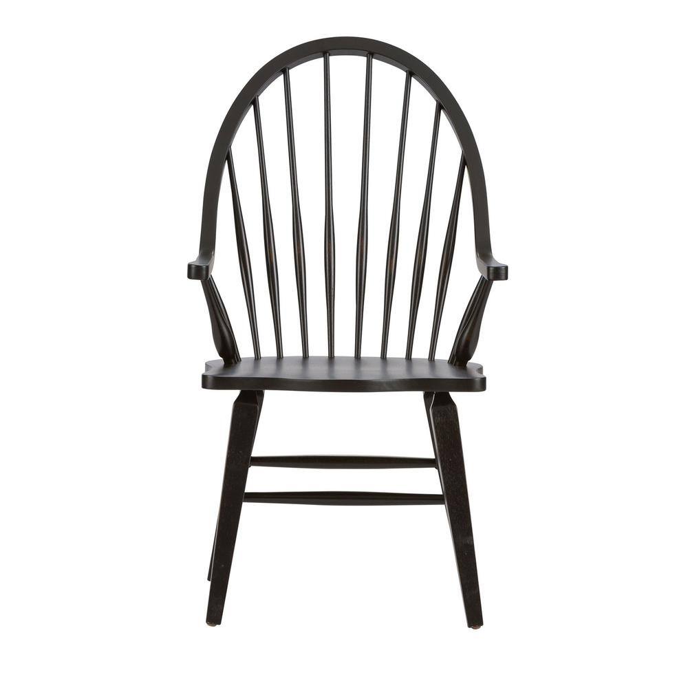 Left. Liberty Furniture Industries - Hearthstone Ridge Windsor Back Arm Chair - Black in Tobacco - Brown.
