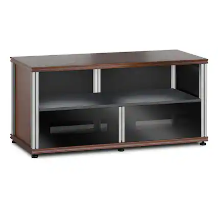 Front. Salamander Designs - Salamander Designs Synergy 223 Twin AV Cabinet (American Cherry with Black Glass & Aluminum Posts) - Cherry/Aluminum.