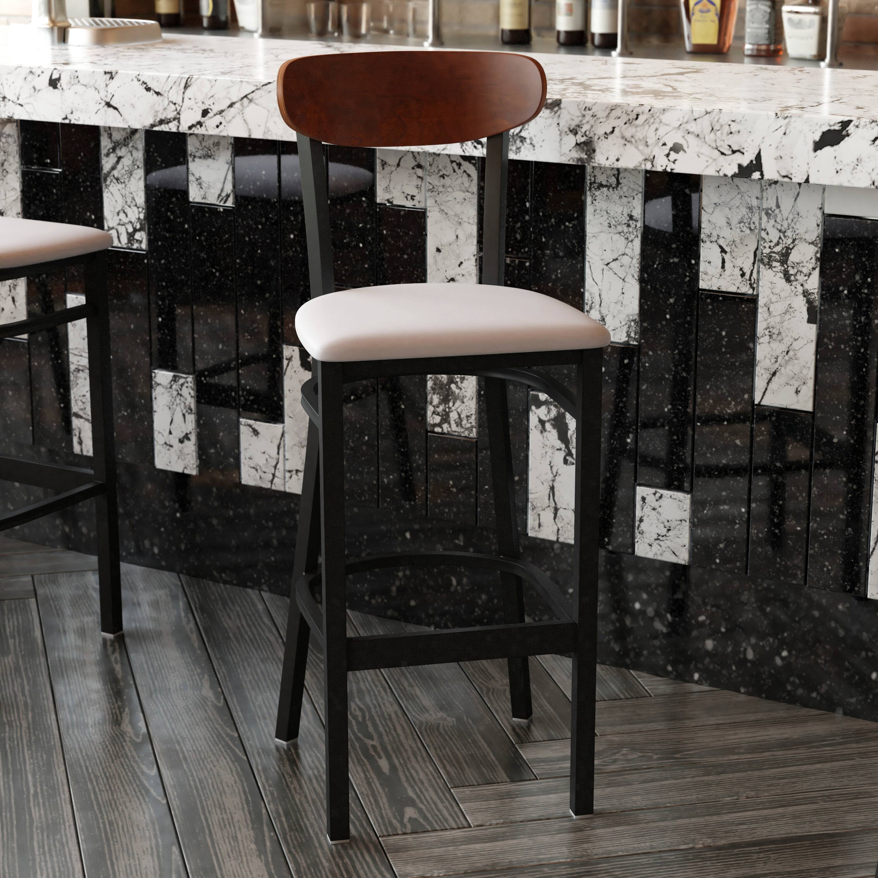 Alt View 2. Flash Furniture - Wright Commercial Barstool with 500 LB. Capacity Black Steel Frame, Walnut Finish Wooden Boomerang Back, and Gray Vinyl - Gray.