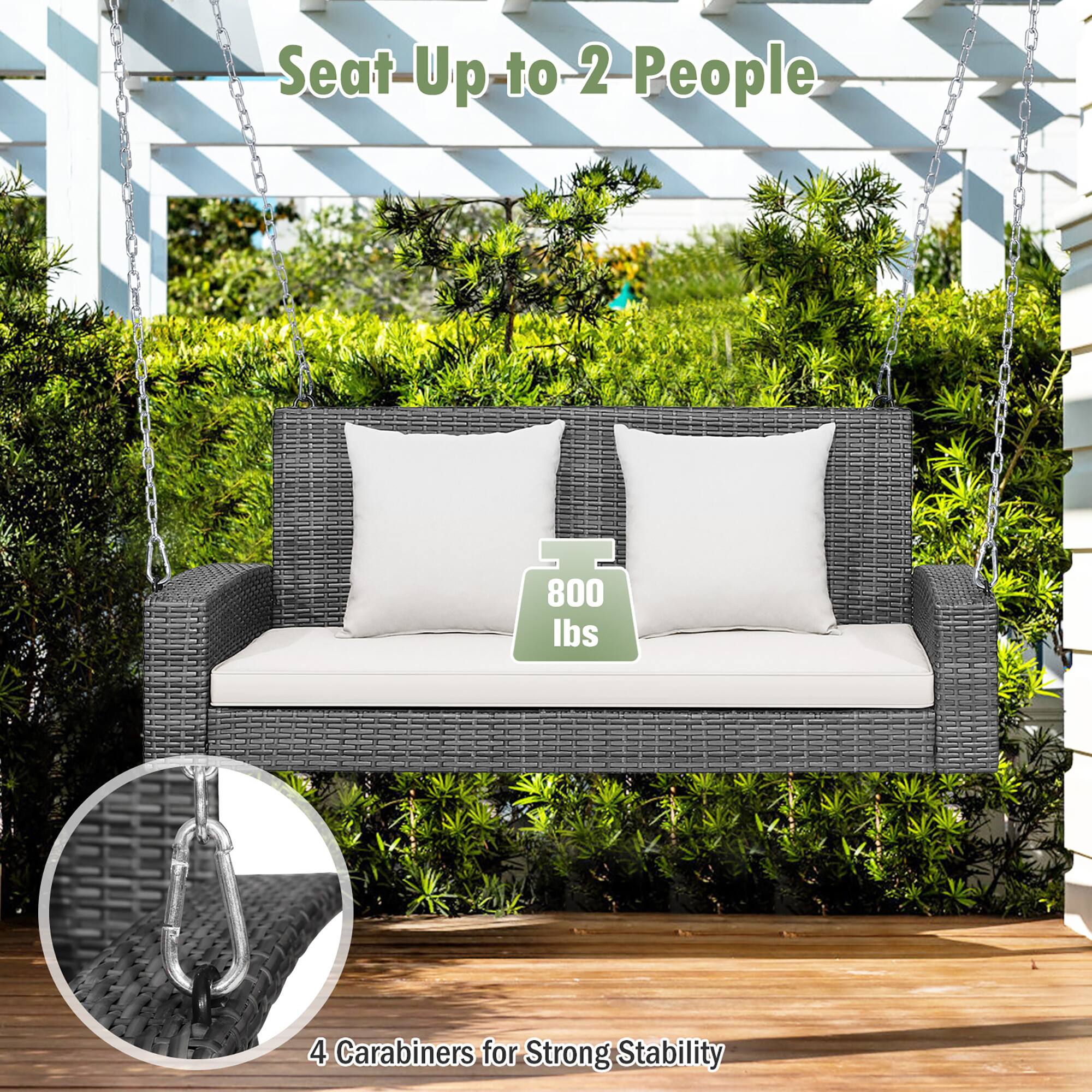 Seat Up to 2 People  
800 lbs  
4 Carabiners for Strong Stability