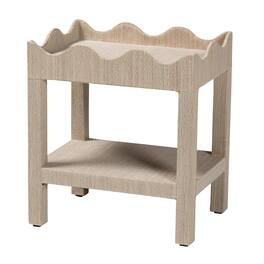 bali & pari - Sebastian Grasscloth Scalloped End Table - 2-Tier Accent Table with Open Shelf Storage - Beige
