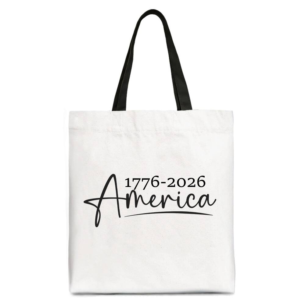 OrnamentallyYou - 251 Years American Anniversary Tote Bag, 4th of July Minimalistic Patriotic 1776–2026 Gift Shopper - White Black