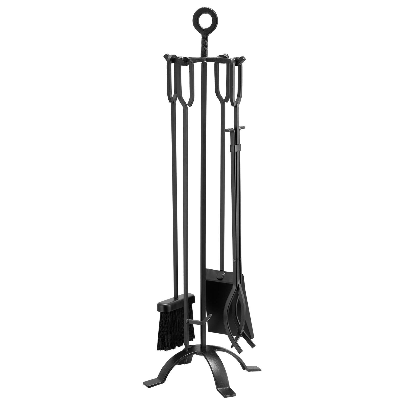 Alt View 5. VEVOR - Fireplace Tool Set, 5 PCS Fire Tool Set and Holder with Four-Prong Stand, Tongs, Ash Shovel, Brush, Fire Place Poker - Black.