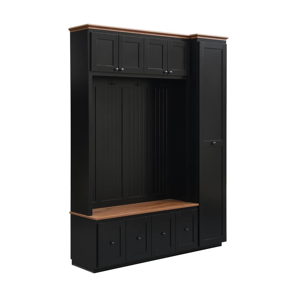 Alt View 6. Loheer - Loheer 78.7 inch tall entryway hall tree, farmhouse coat rack shoe bench with cabinets - Black.