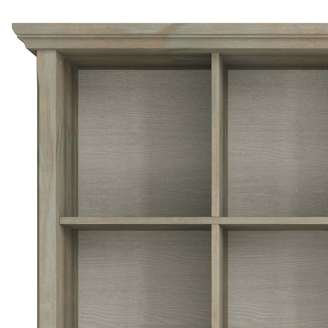 Left. Simpli Home - Acadian Rustic Wood 12-Shelf Bookcase - Distressed Gray.
