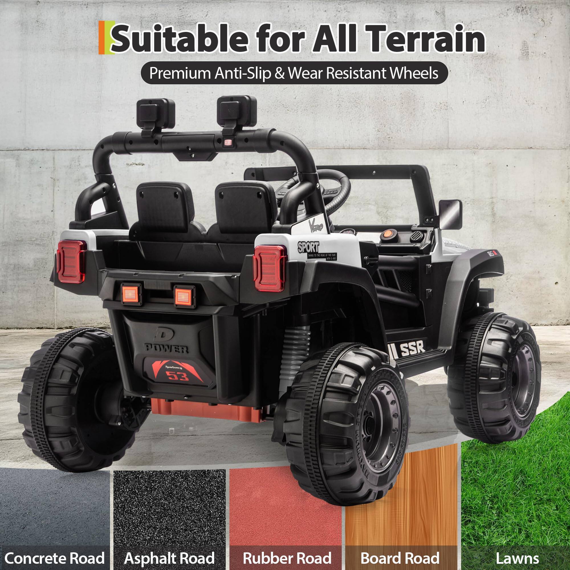 Suitable for All Terrain  
Premium Anti-Slip & Wear Resistant Wheels  

Concrete Road  
Asphalt Road  
Rubber Road  
Board Road  
Lawns